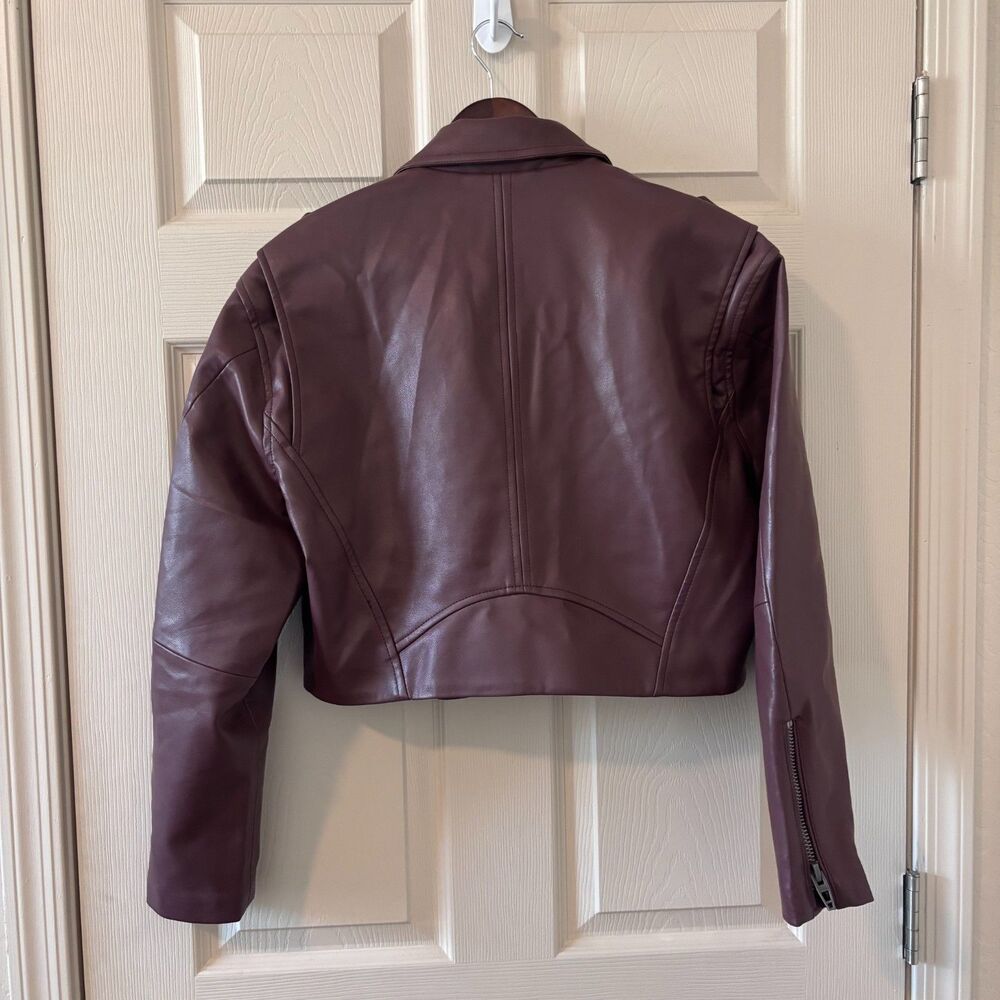 BLANKNYC Cropped Faux Leather Moto Jacket Burgundy Plum Size Small - Picture 4 of 8